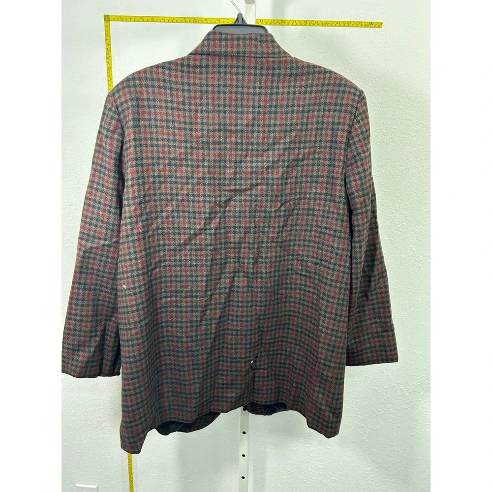 Sag Harbor Vintage Plaid‎ Blazer Burgundy Green Navy Blue Size 16 Jacket Lined